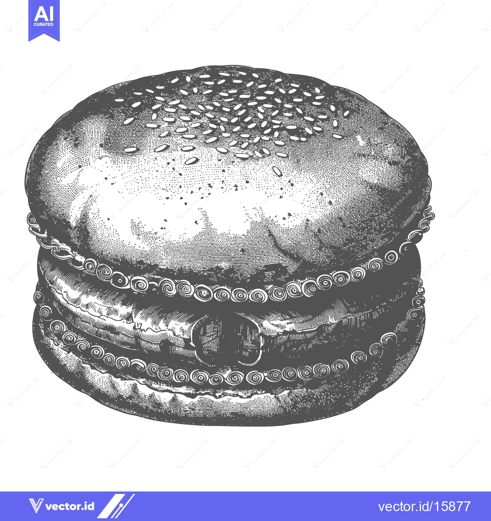 Premium Vector of A Detailed Engraving of a Sesame Seed Burger