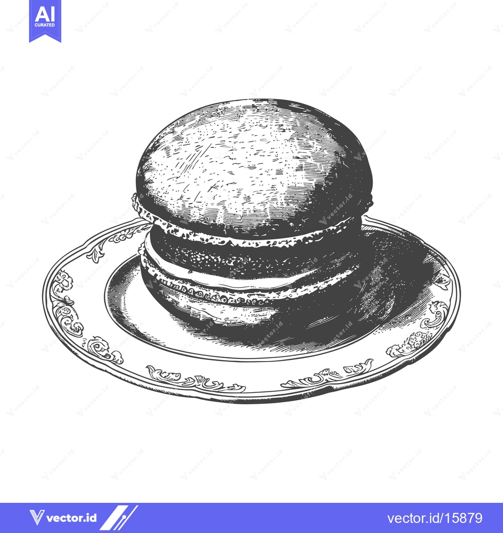 Premium Vector of A Delicious Double Macaron on an Ornate Plate