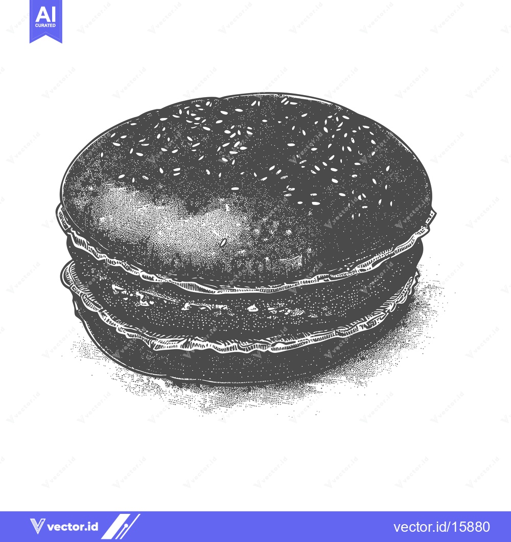 Premium Vector dari A Detailed Ink Drawing Of A Sesame Seed Burger