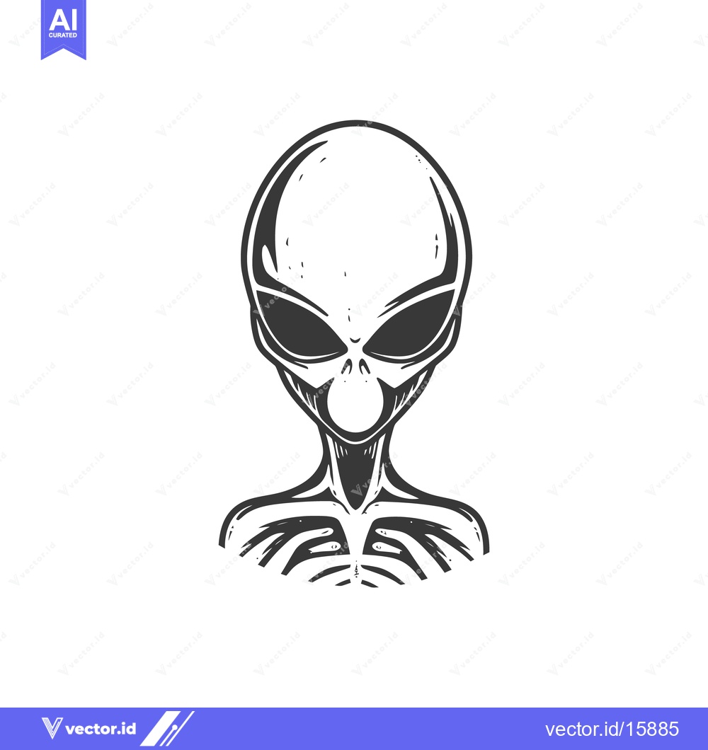 Premium Vector dari Depiction of a gray alien creature with large black eyes