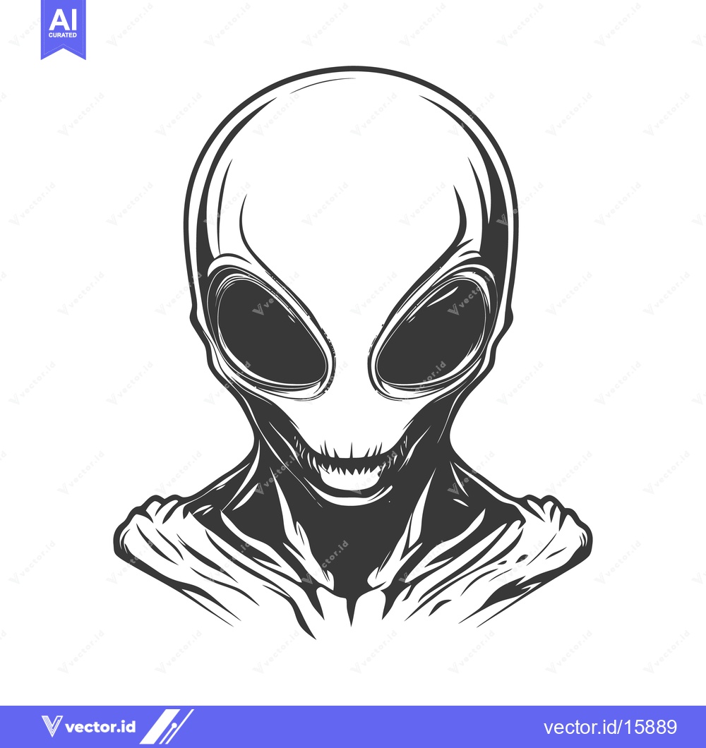 Premium Vector dari A monochrome artistic illustration of a strange extraterrestrial alien