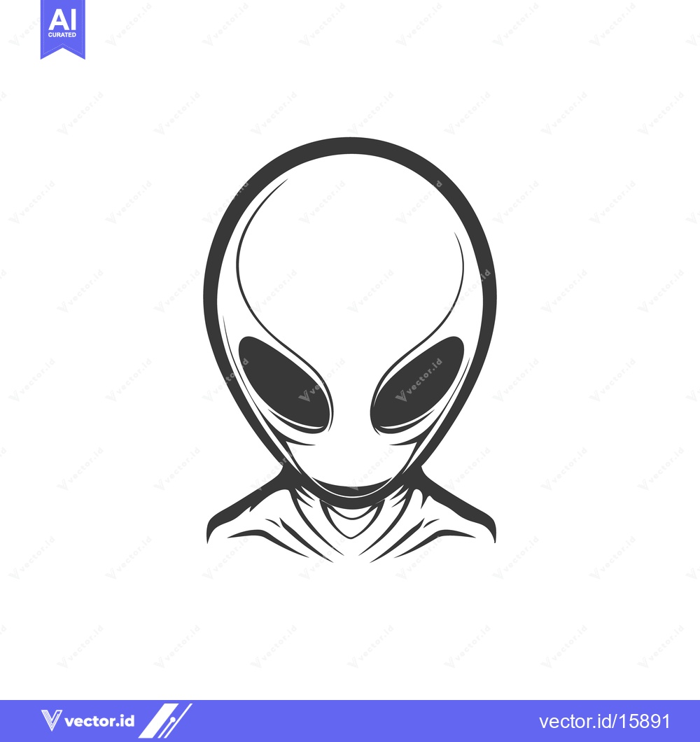 Premium Vector dari A black and white illustration of an alien face looking forward