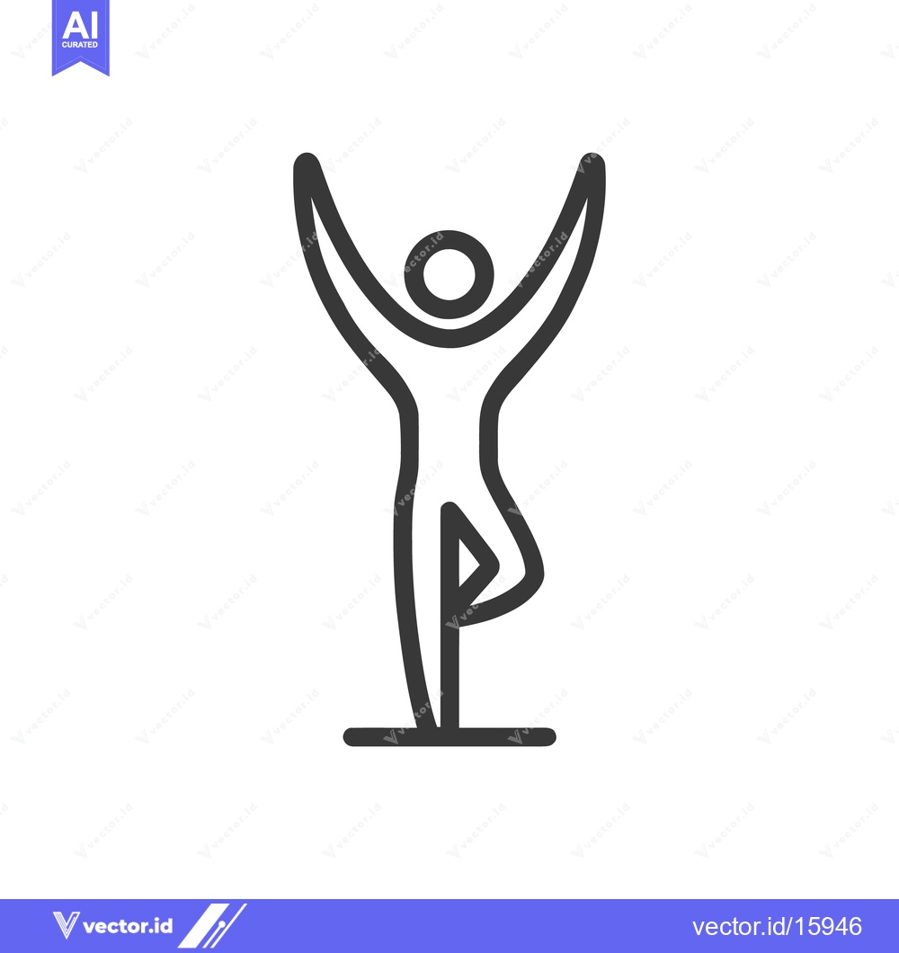 Premium Vector of Minimalist Yoga Tree Pose Icon with Raised Arms and Balance