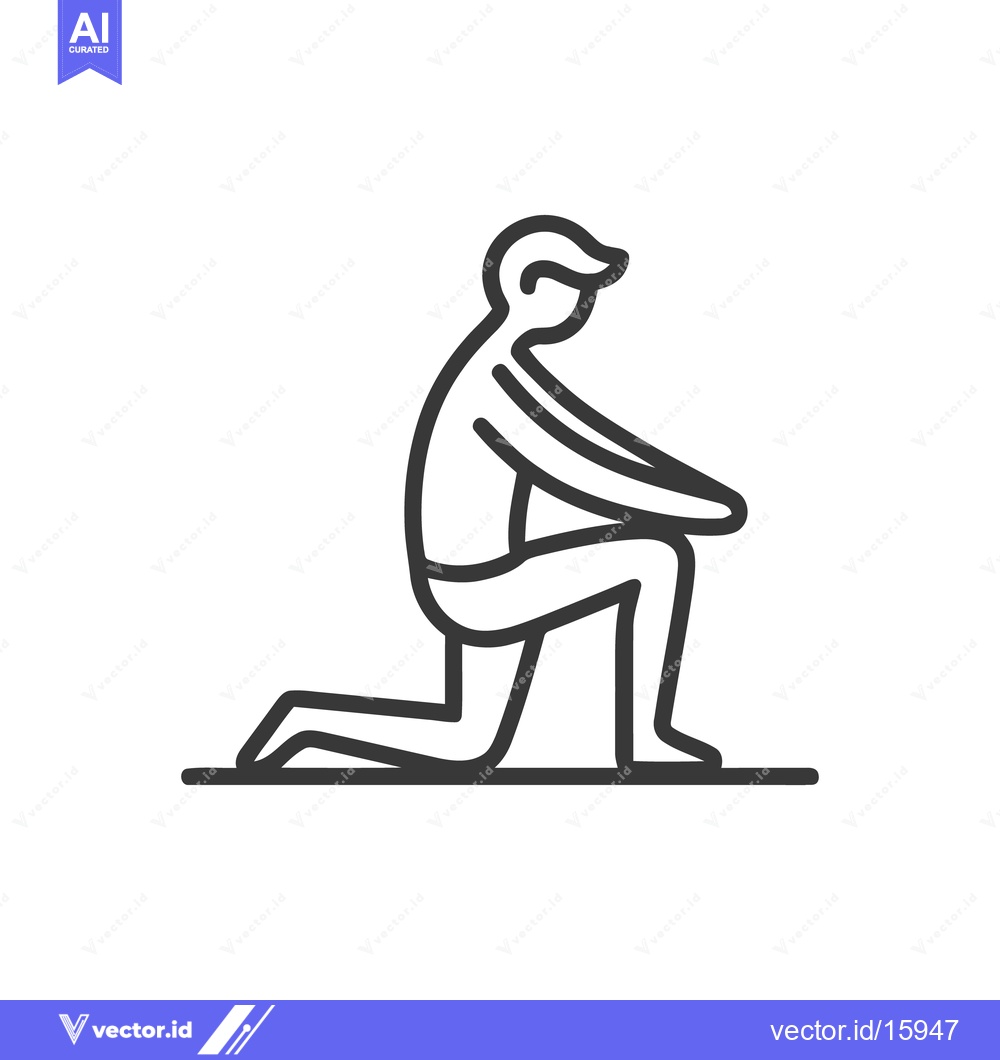 Premium Vector dari Minimalist Line Art: Man Kneeling, Hands on Knees, Isolated on White