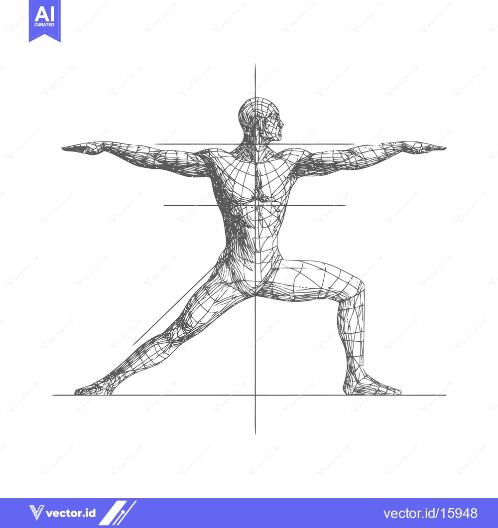 Premium Vector dari Wireframe Warrior: Geometric Yoga Pose on White Background, Minimalist