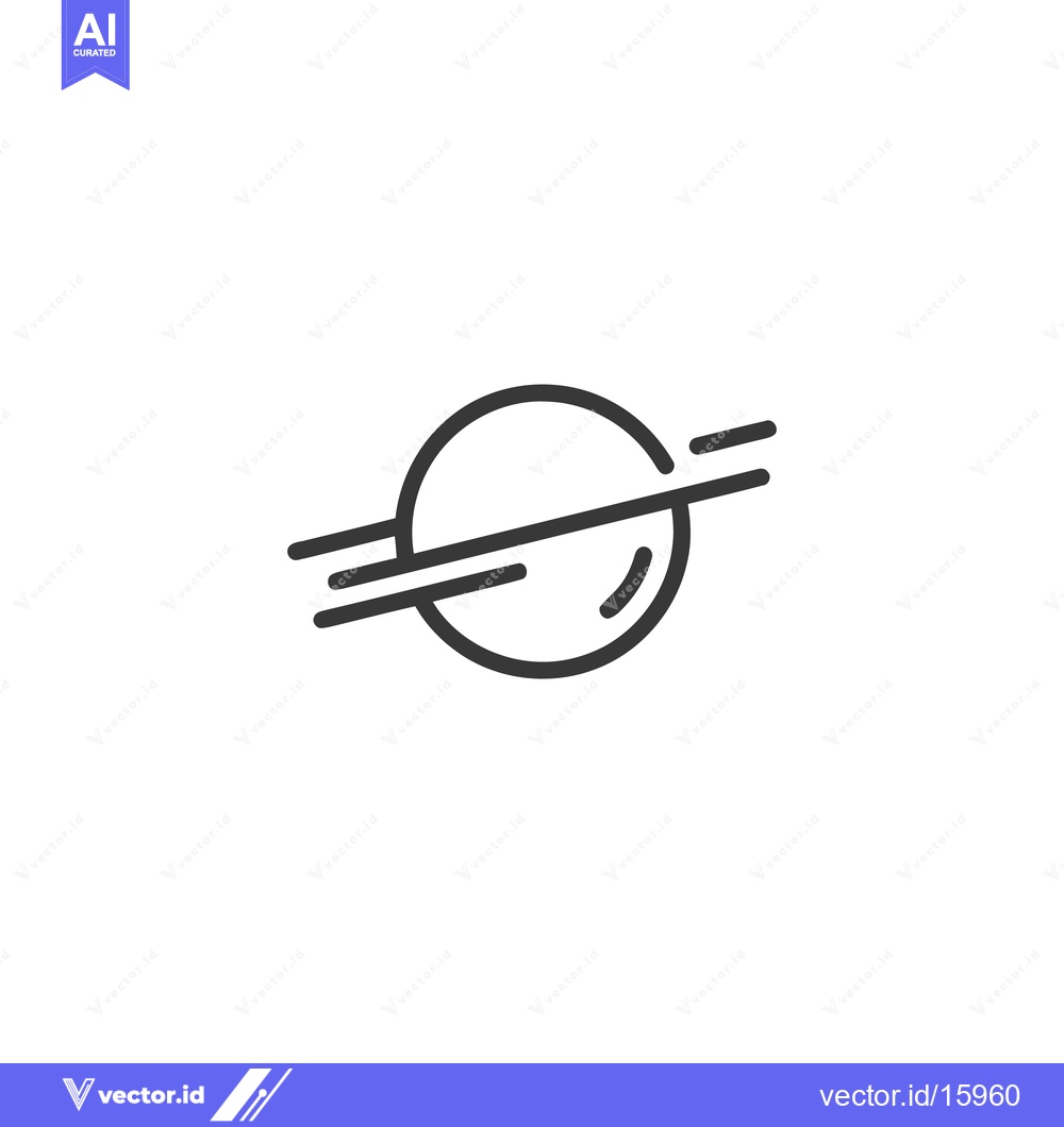 Premium Vector of Minimalist Planet Icon with Rings, Simple Black Outline on White Backg