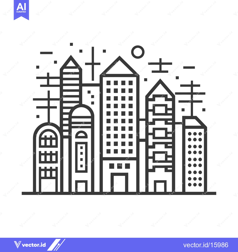 Premium Vector of A Line Art Illustration of a City Skyline with Buildings