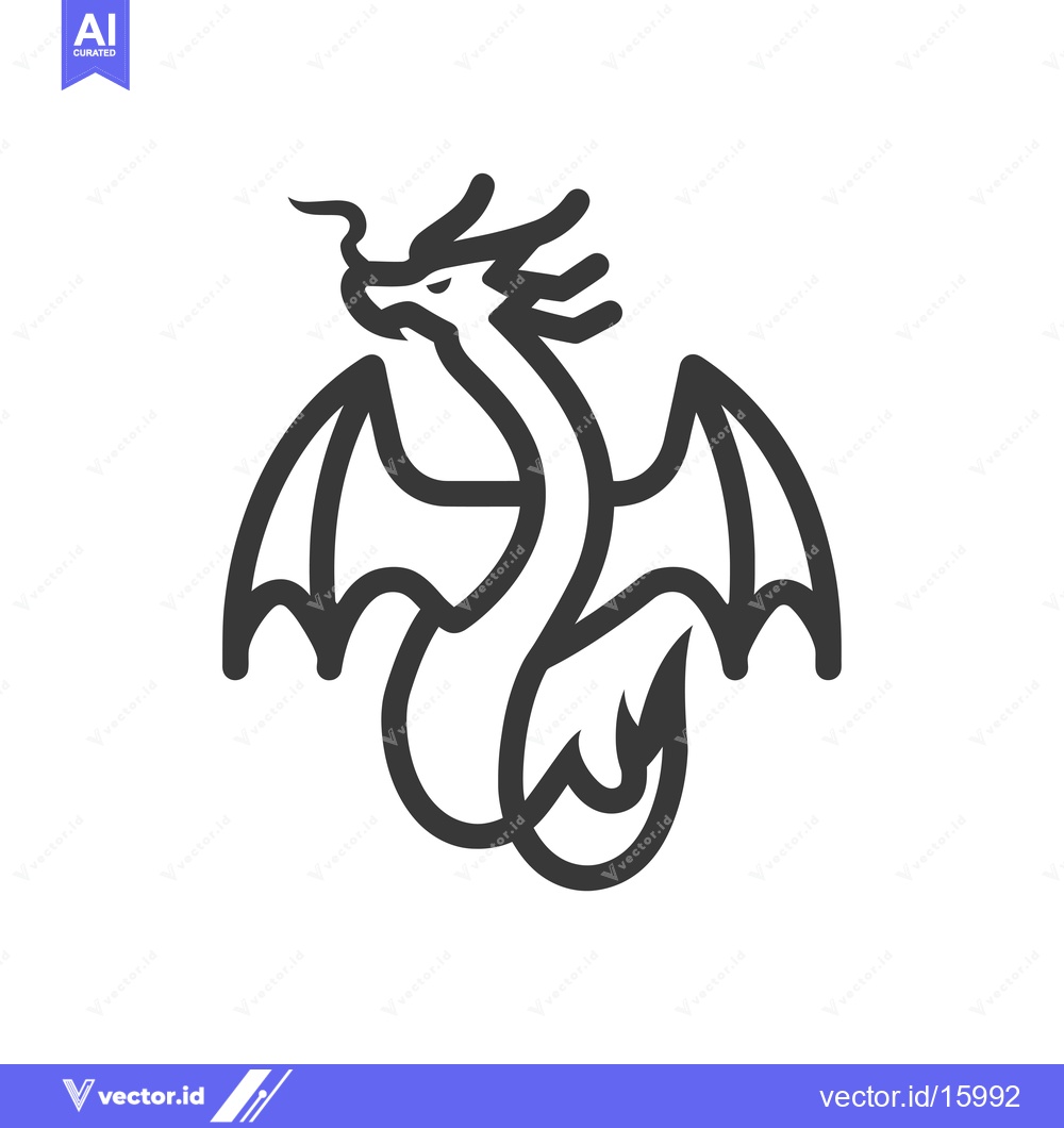 Premium Vector of A Line Art Illustration of a Dragon with Wings and a Tail