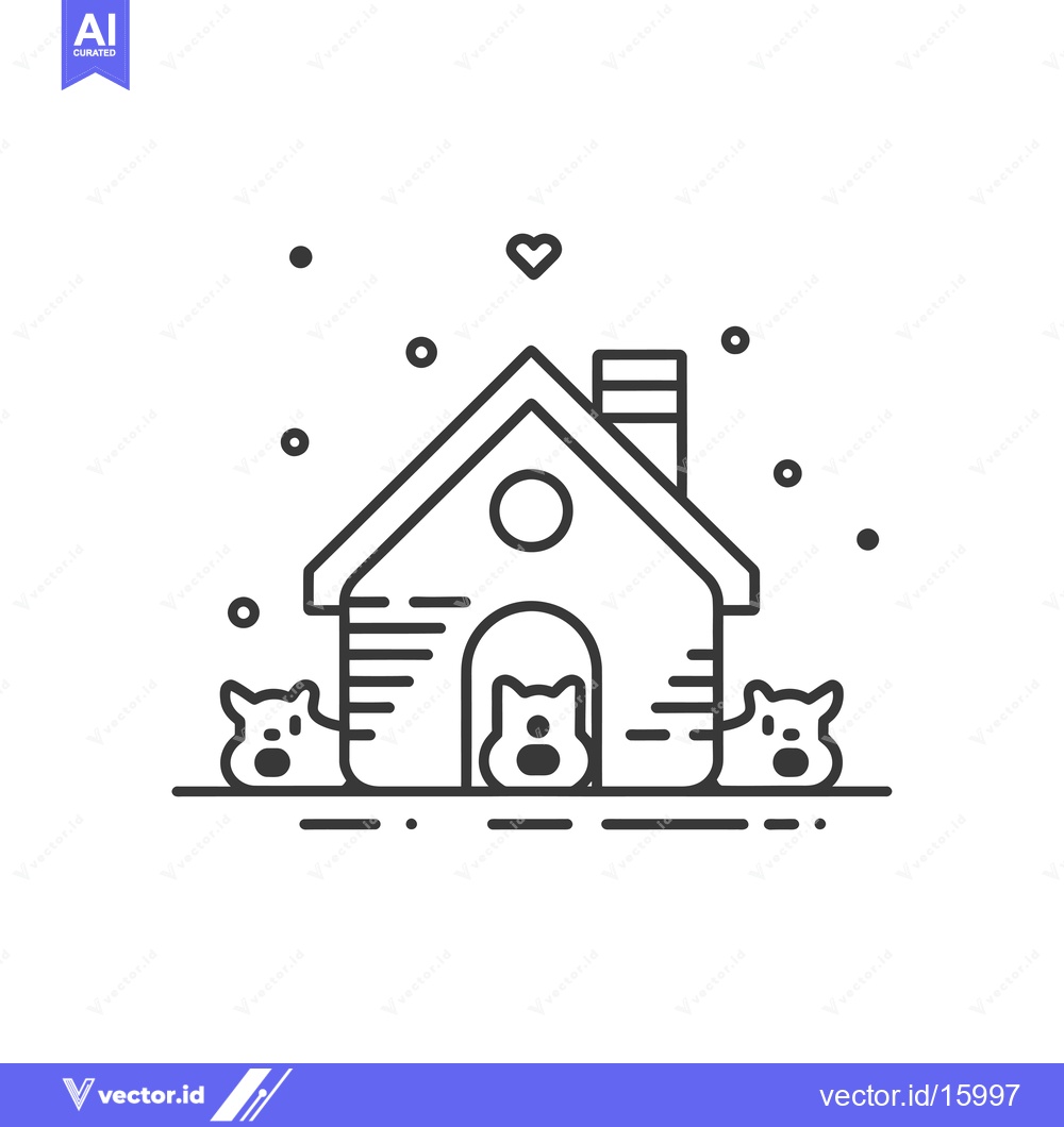 Premium Vector dari A Line Art Illustration of a House with Three Cats