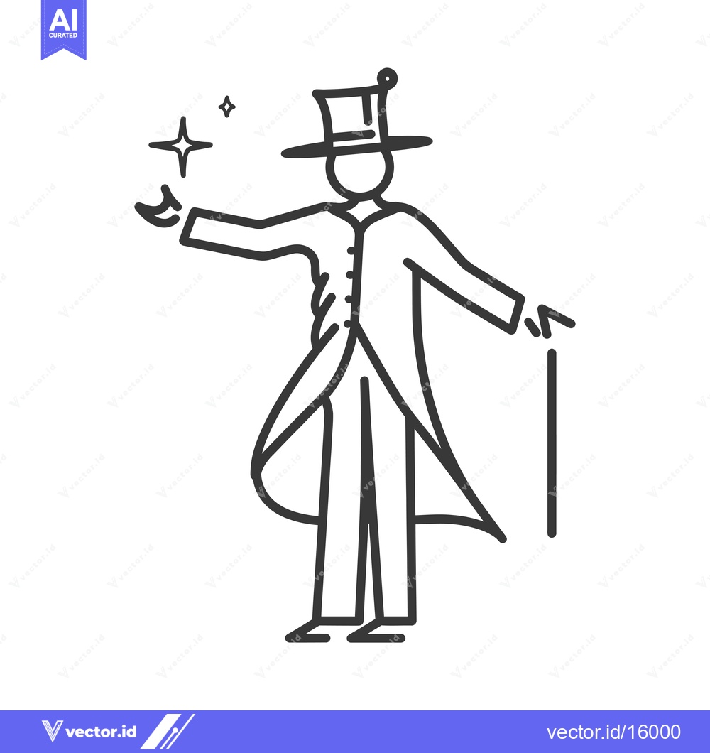 Premium Vector dari A Line Art Illustration of a Magician Performing a Magic Trick