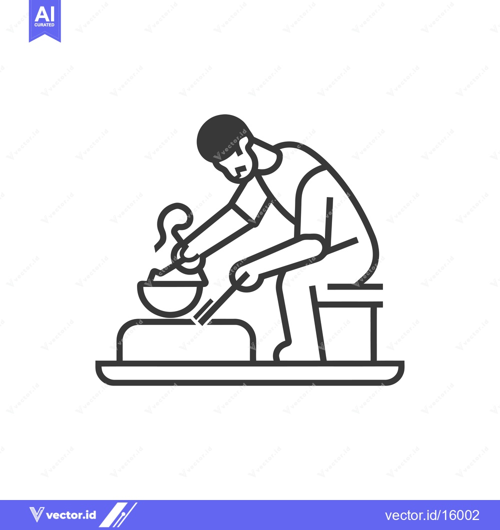 Premium Vector dari A Line Art Illustration of a Man Stirring Food in a Bowl