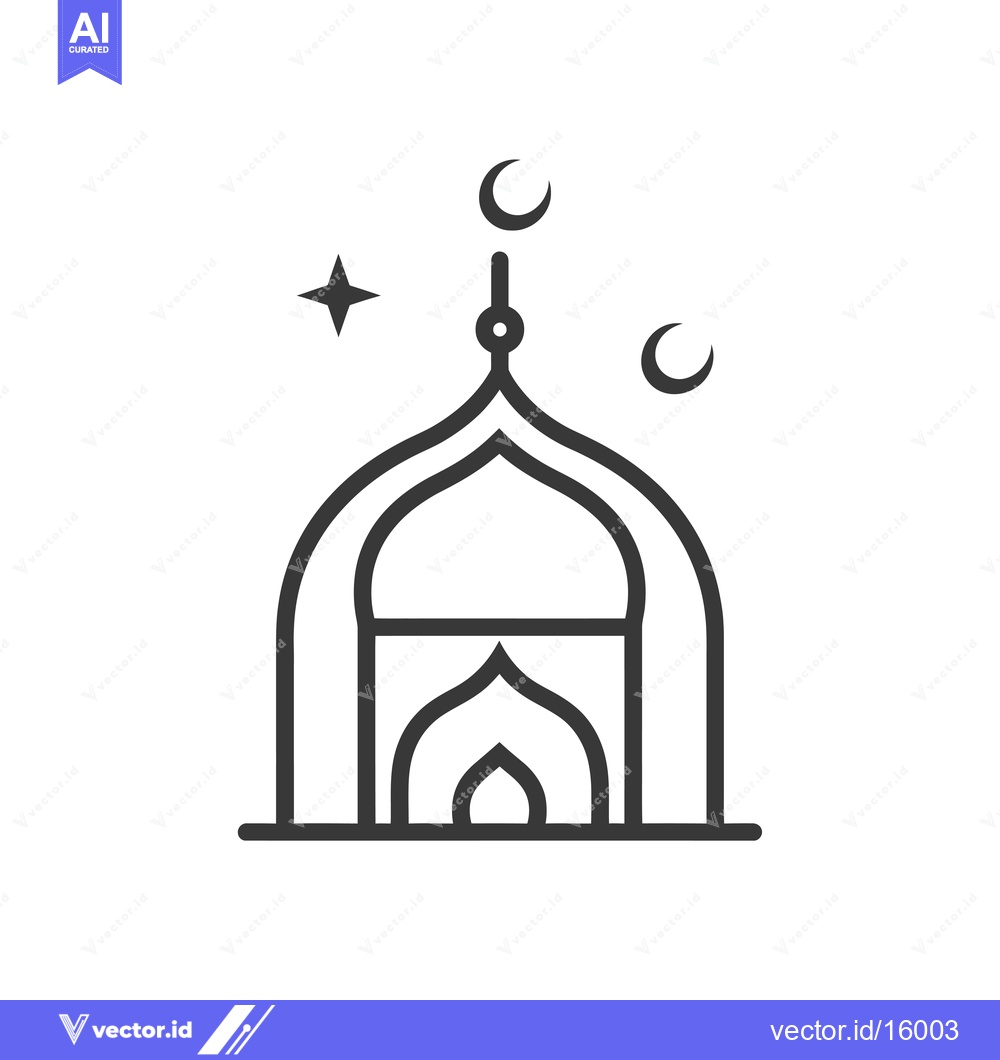 Premium Vector of A Line Art Illustration of a Mosque with a Star and Crescent Moons