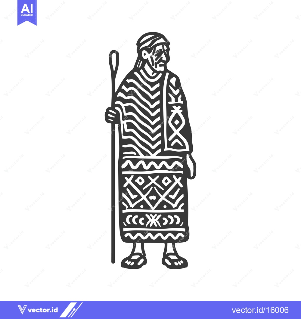 Premium Vector dari A Line Art Illustration of an Elderly Person in Traditional Clothing H