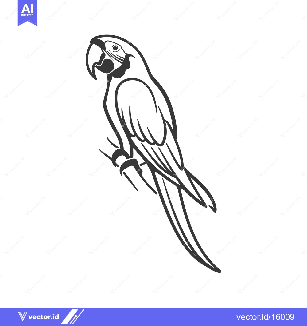 Premium Vector of A Line Art Illustration of a Parrot Perched on a Branch