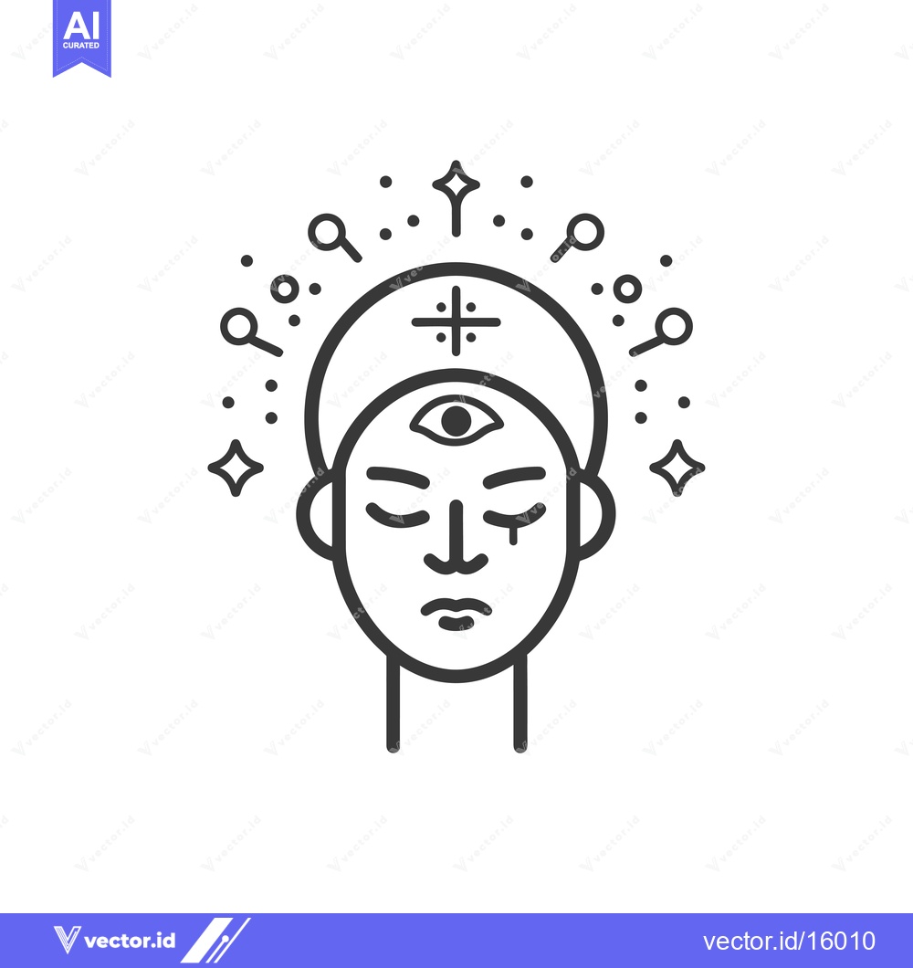 Premium Vector dari A Line Art Illustration of a Person with a Third Eye, Closed Eyes, and