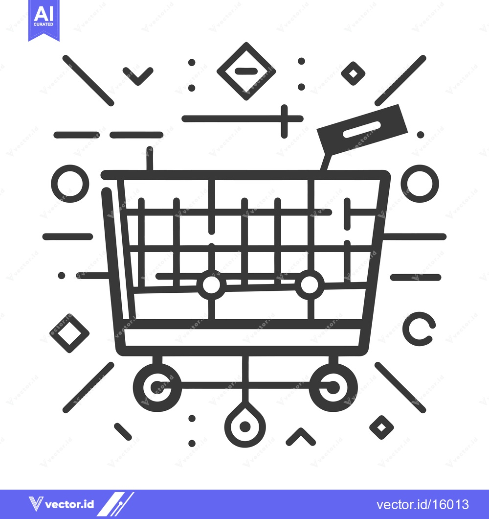 Premium Vector dari A Line Art Illustration of a Shopping Cart with Abstract Geometric Sha