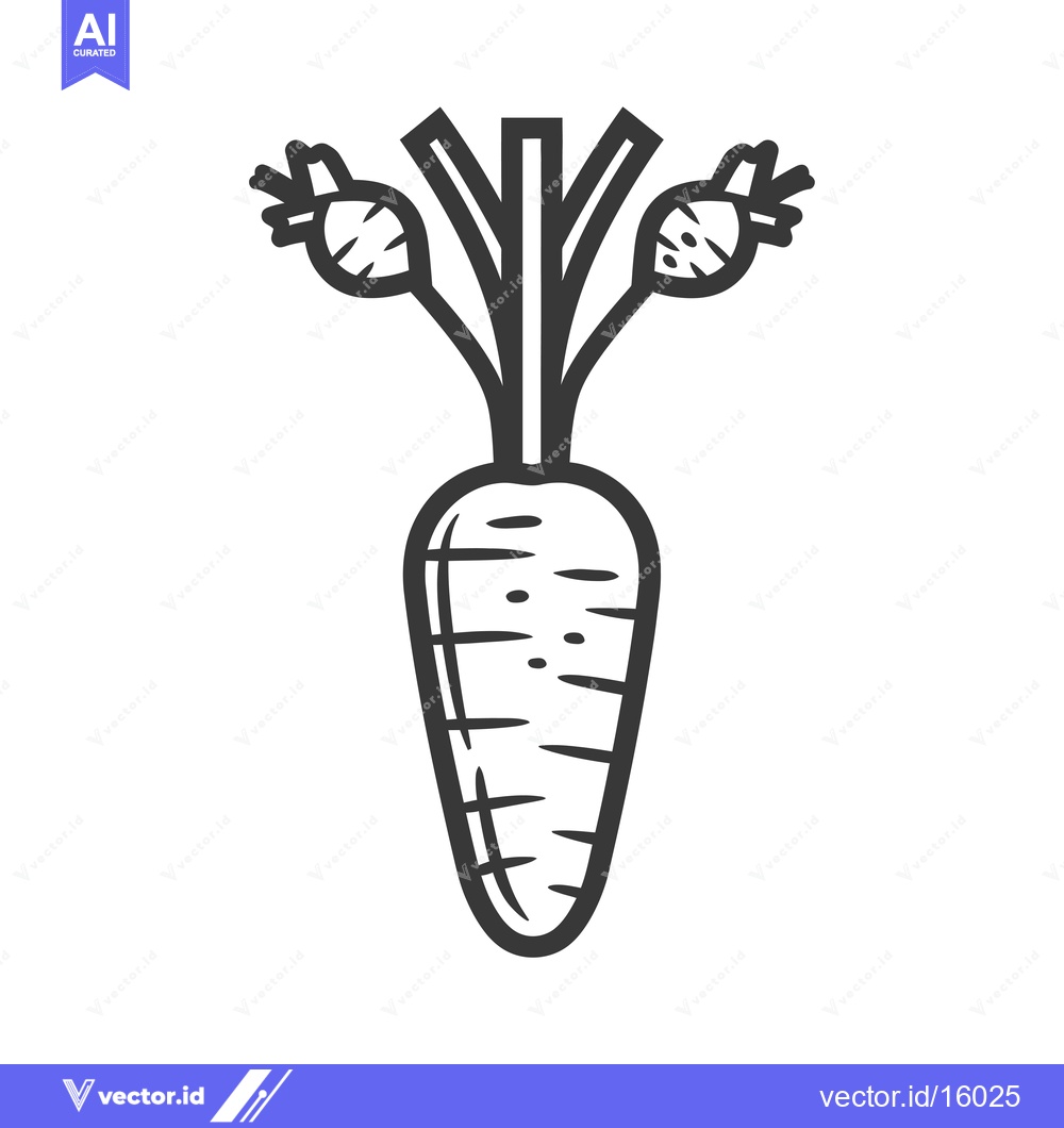 Premium Vector dari A Line Drawing Illustration of a Single Carrot with Green Tops