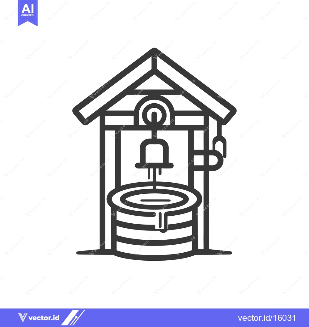 Premium Vector of A Line Drawing Illustration of a Well with a Bucket and Pulley