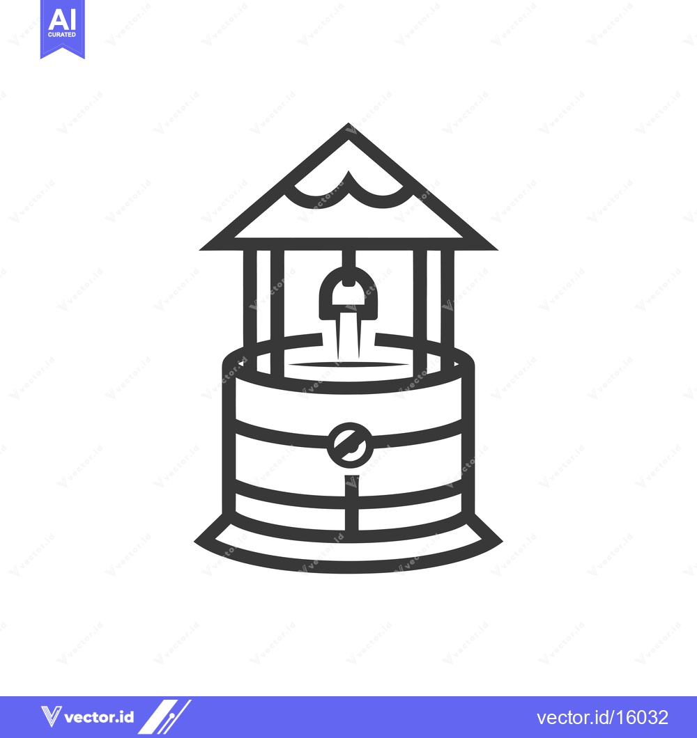 Premium Vector dari A Line Drawing Illustration of a Well with a Roof
