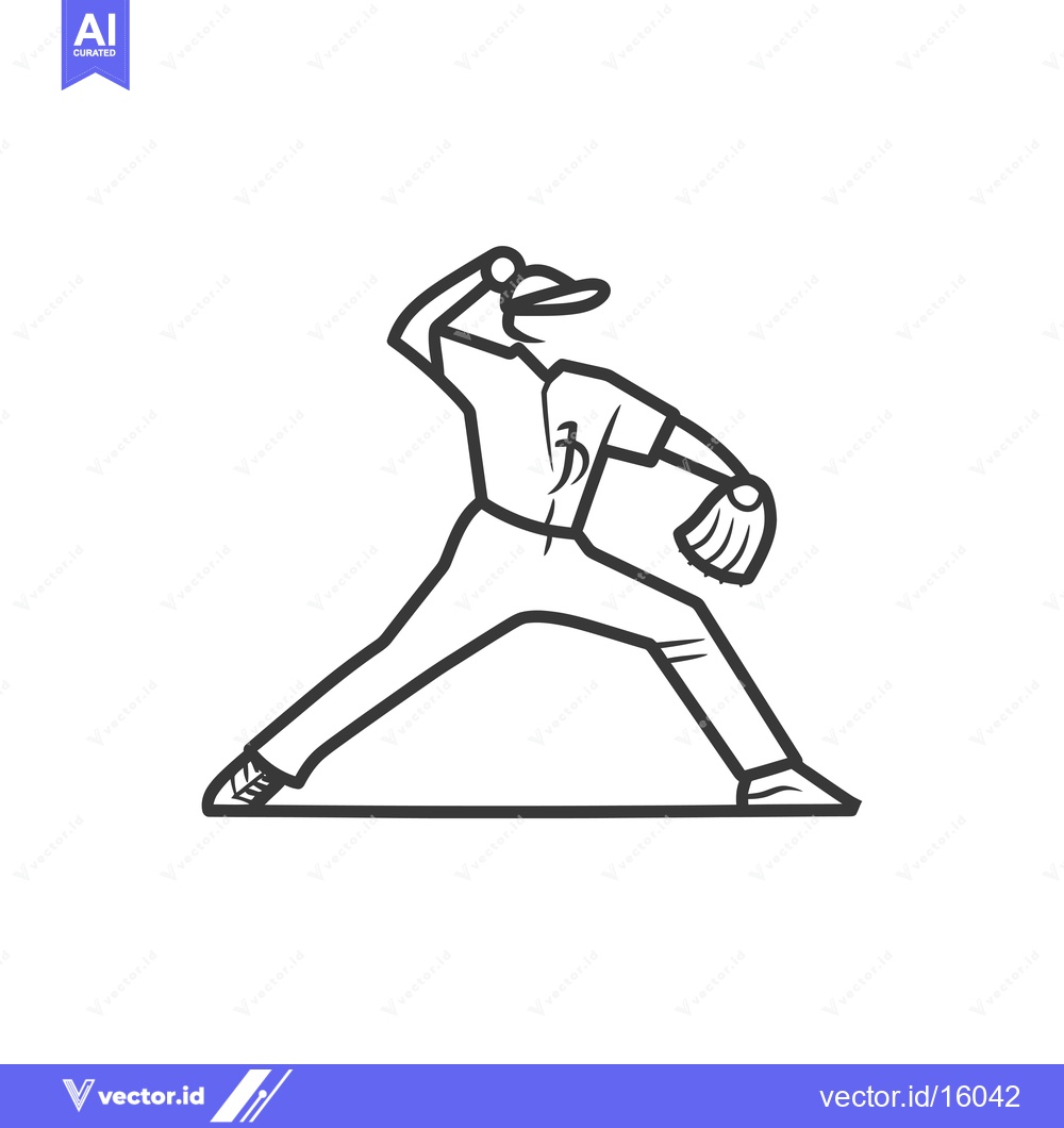 Premium Vector dari A Line Drawing of a Baseball Pitcher Throwing a Ball