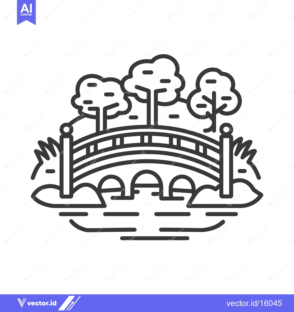 Premium Vector dari A line drawing of a bridge over a stream with trees and grass on each