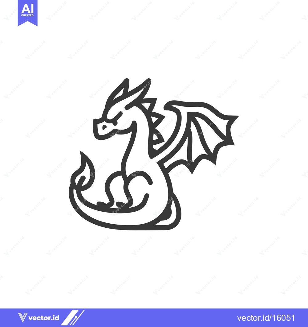 Premium Vector of A Line Drawing of a Cartoon Dragon with Wings and a Flame Tail