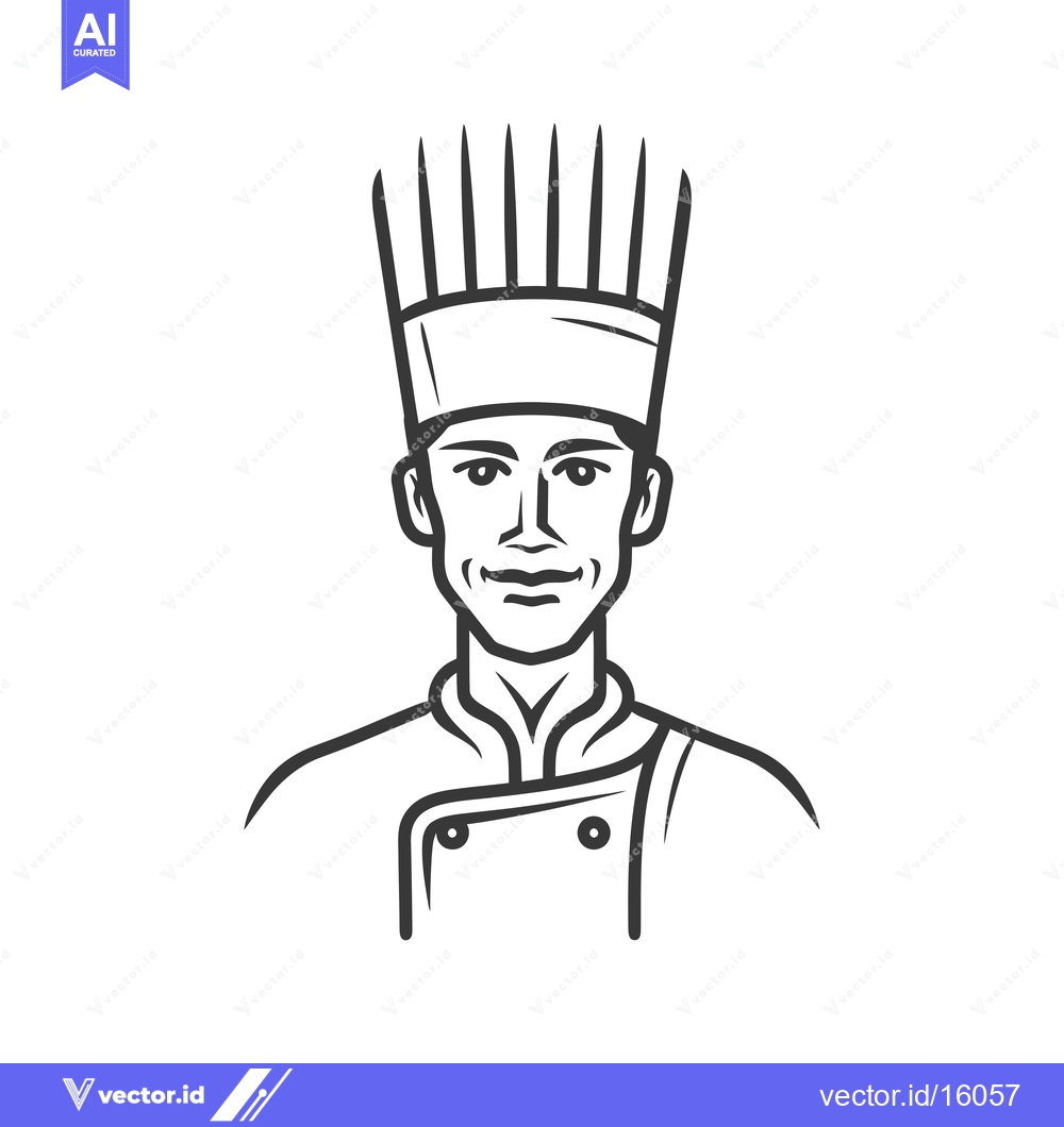 Premium Vector dari A line drawing of a chef wearing a tall hat