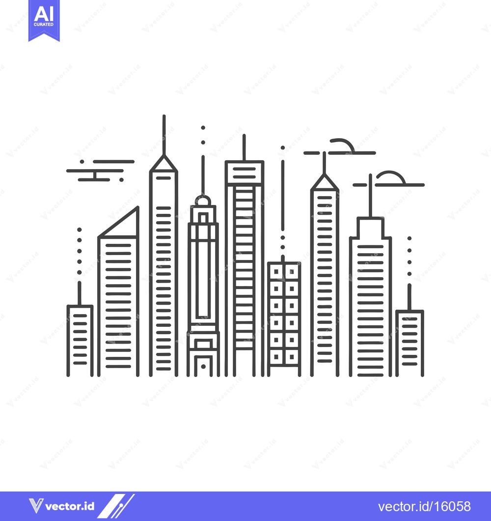 Premium Vector dari A Line Drawing of a City Skyline with Buildings and Clouds