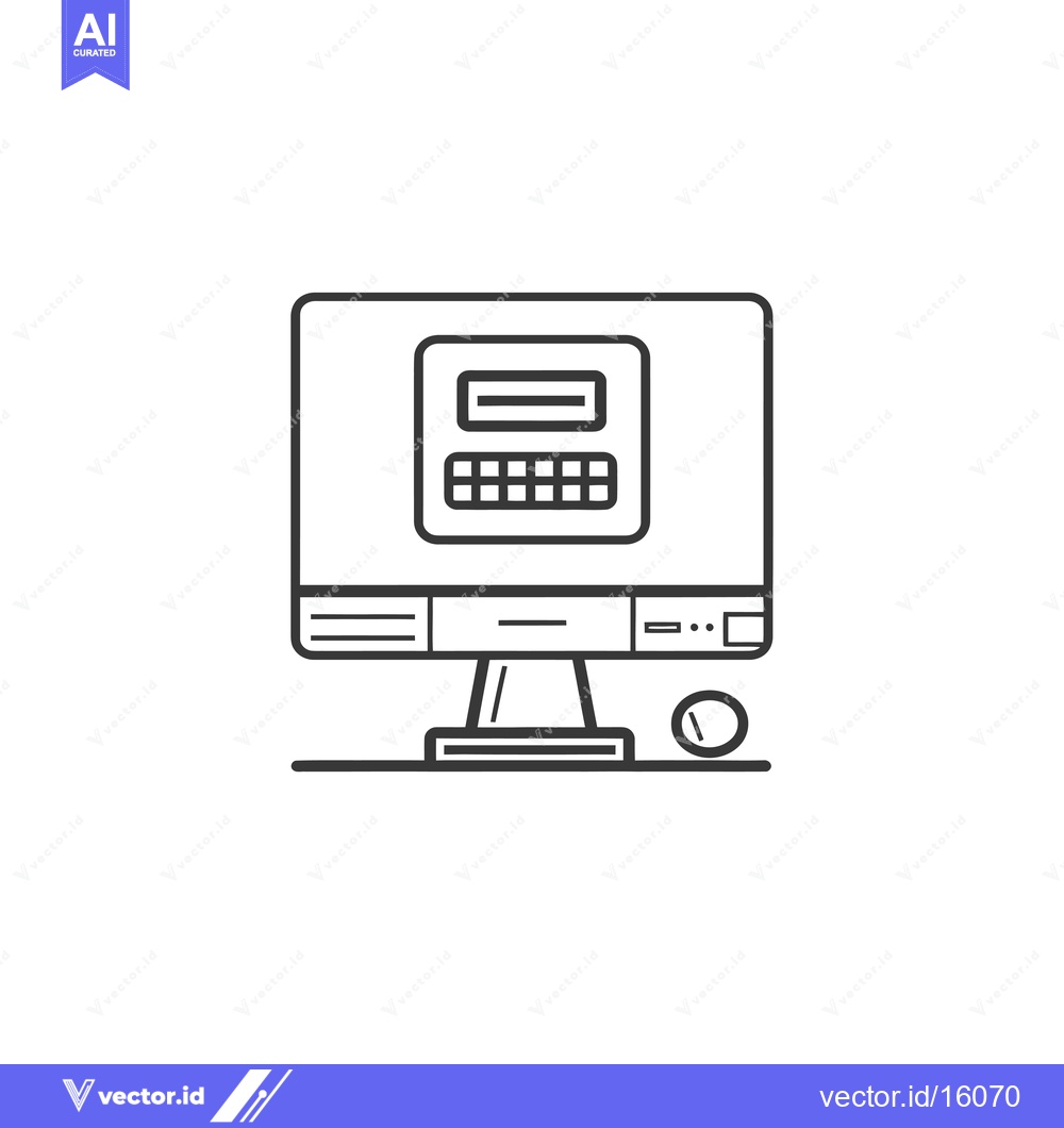 Premium Vector dari A line drawing of a computer monitor with a calculator displayed on th