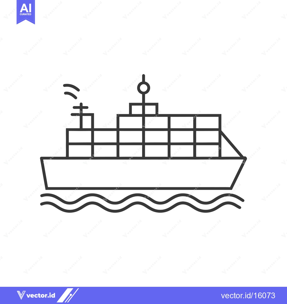 Premium Vector dari A line drawing of a container ship sailing on water