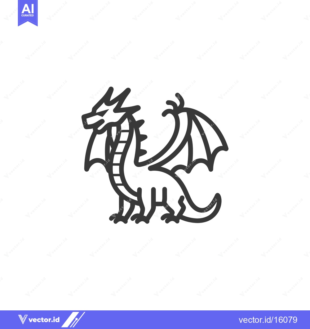 Premium Vector dari A line drawing of a dragon with wings spread out