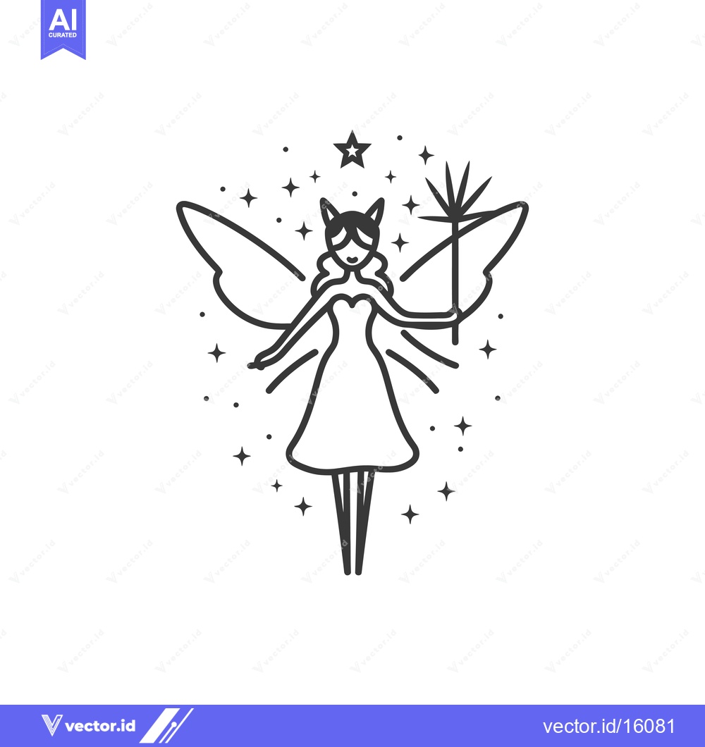 Premium Vector dari A Line Drawing of a Fairy with Wings and a Wand