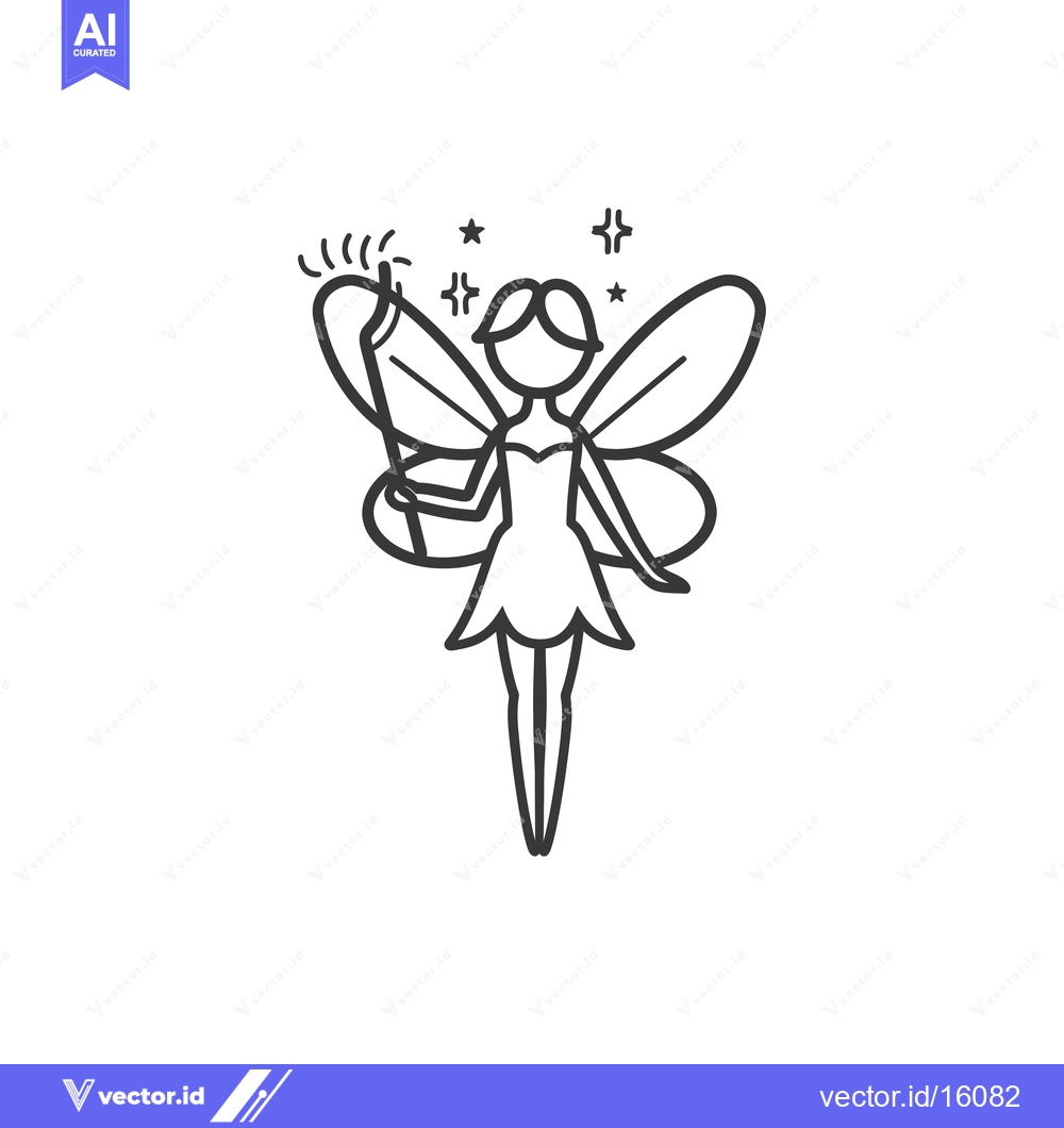 Premium Vector of A Line Drawing of a Fairy with Wings and a Wand