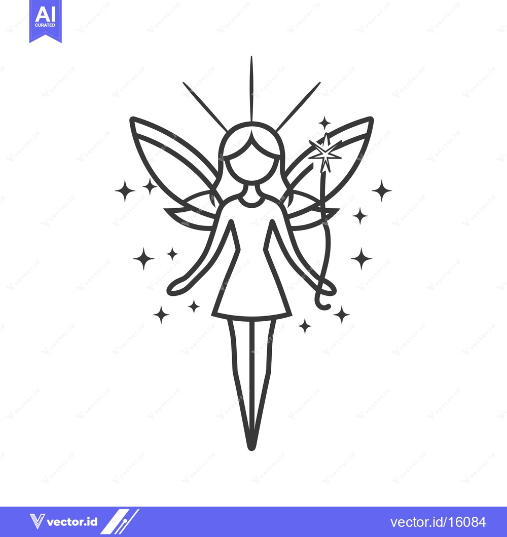 Premium Vector dari A Line Drawing of a Fairy with Wings, a Wand, and Stars