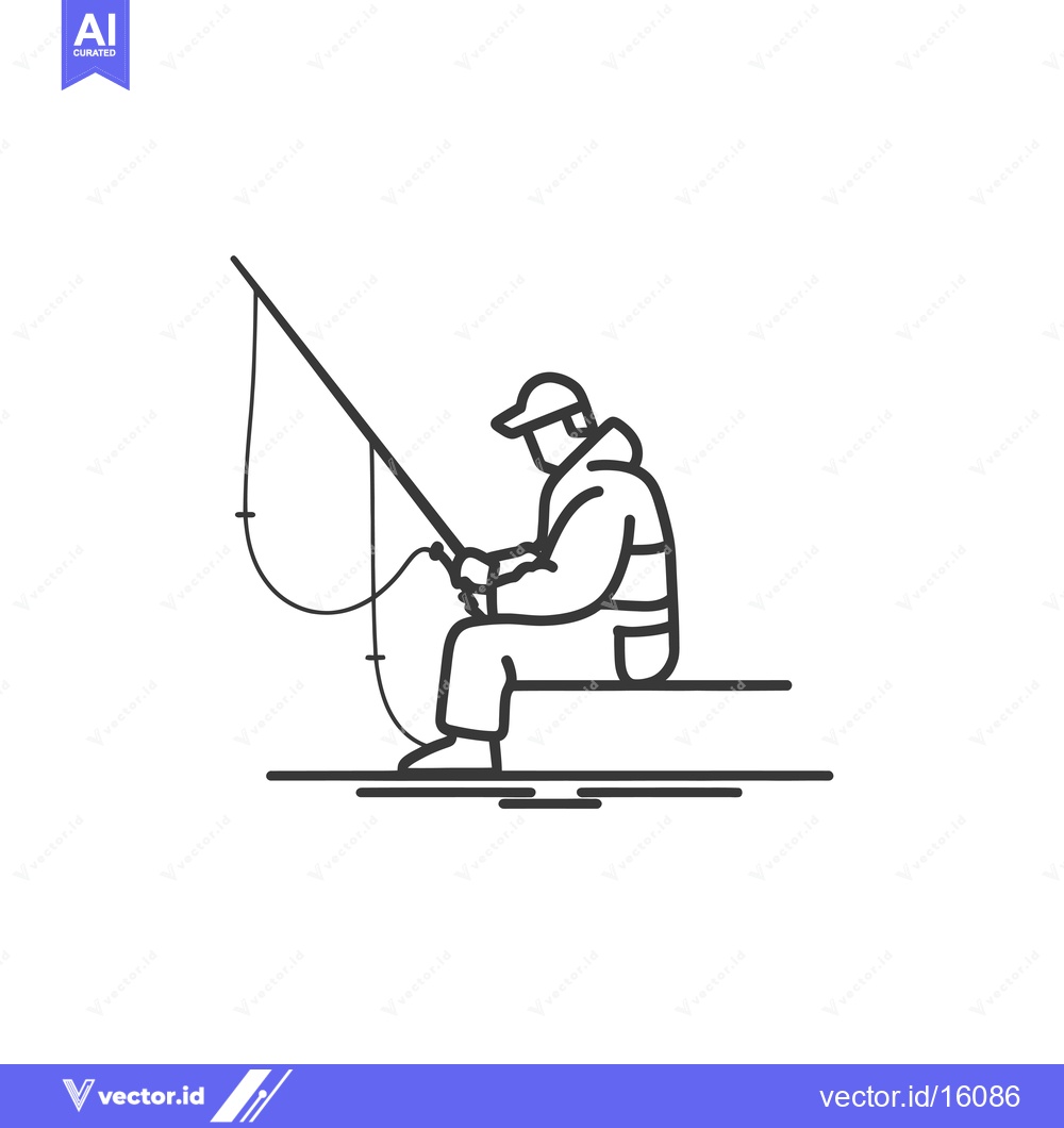 Premium Vector of A Line Drawing of a Fisherman Sitting and Holding a Fishing Rod