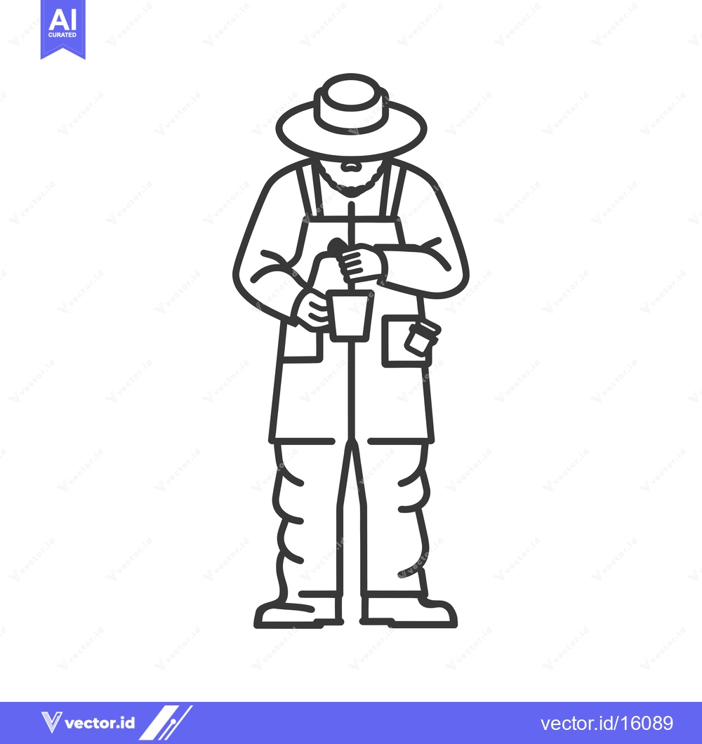Premium Vector of A Line Drawing of a Gardener Holding a Potted Plant