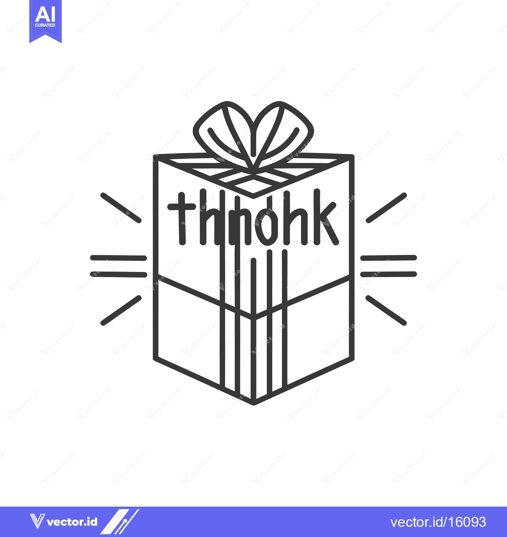 Premium Vector of A line drawing of a gift box with a bow and the word "thank" written o