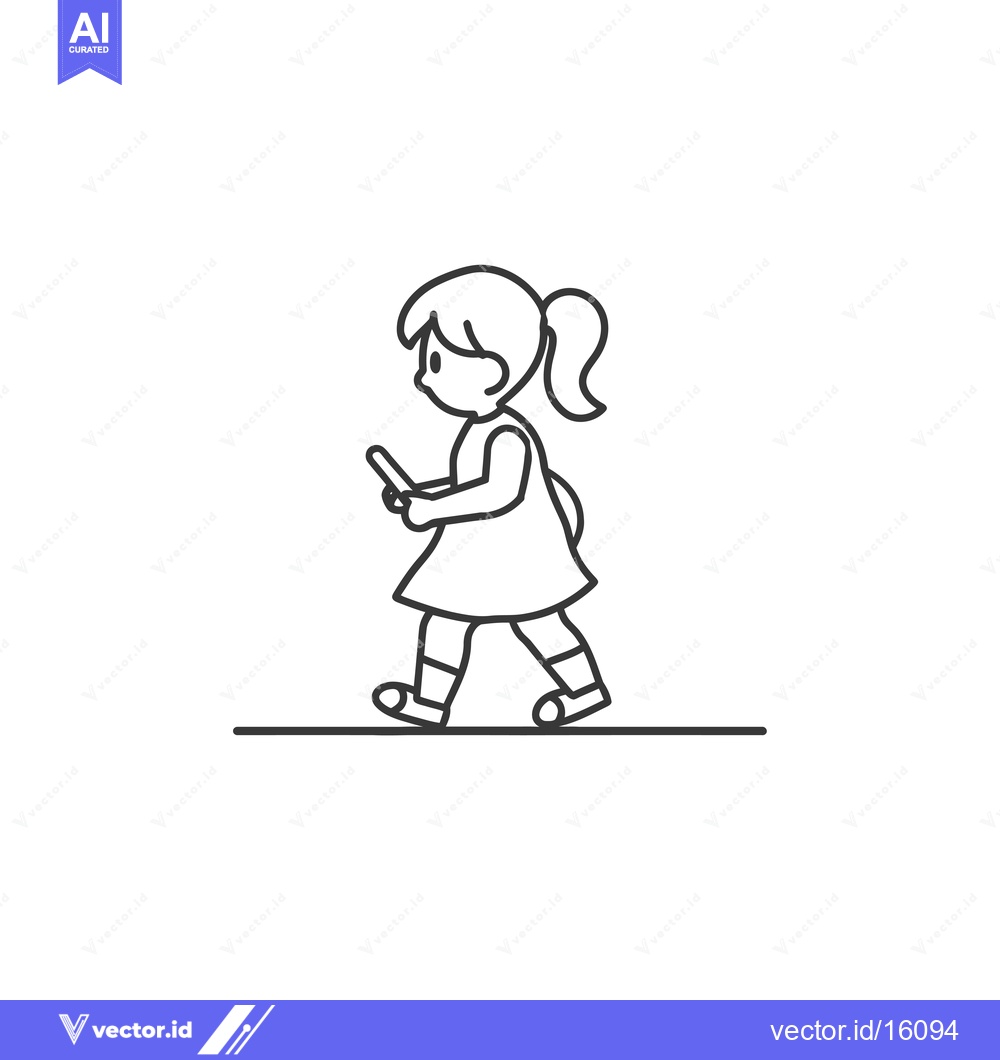 Premium Vector dari A Line Drawing of a Girl Walking and Looking at Her Phone