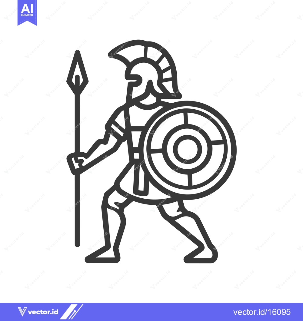 Premium Vector dari A Line Drawing of a Greek Warrior Holding a Spear and a Shield