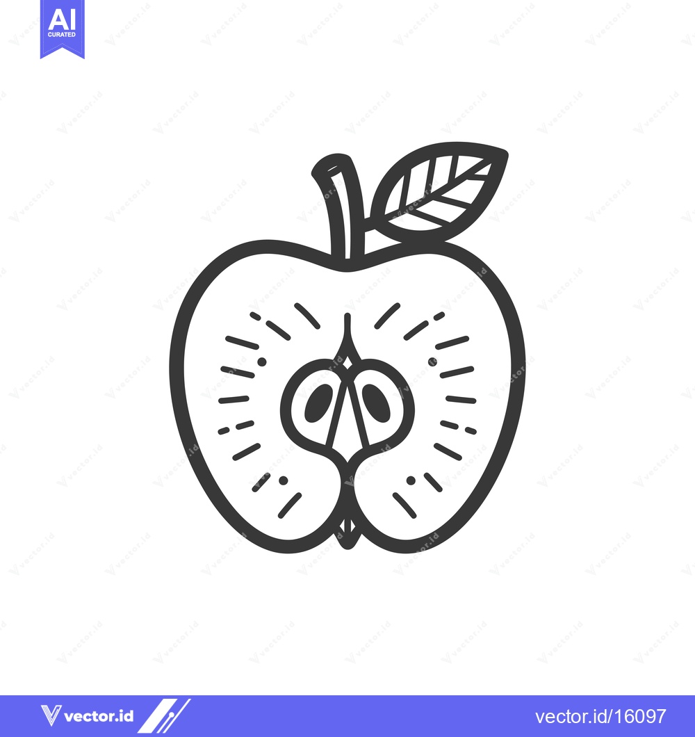 Premium Vector dari A Line Drawing of a Half-Eaten Apple with a Leaf