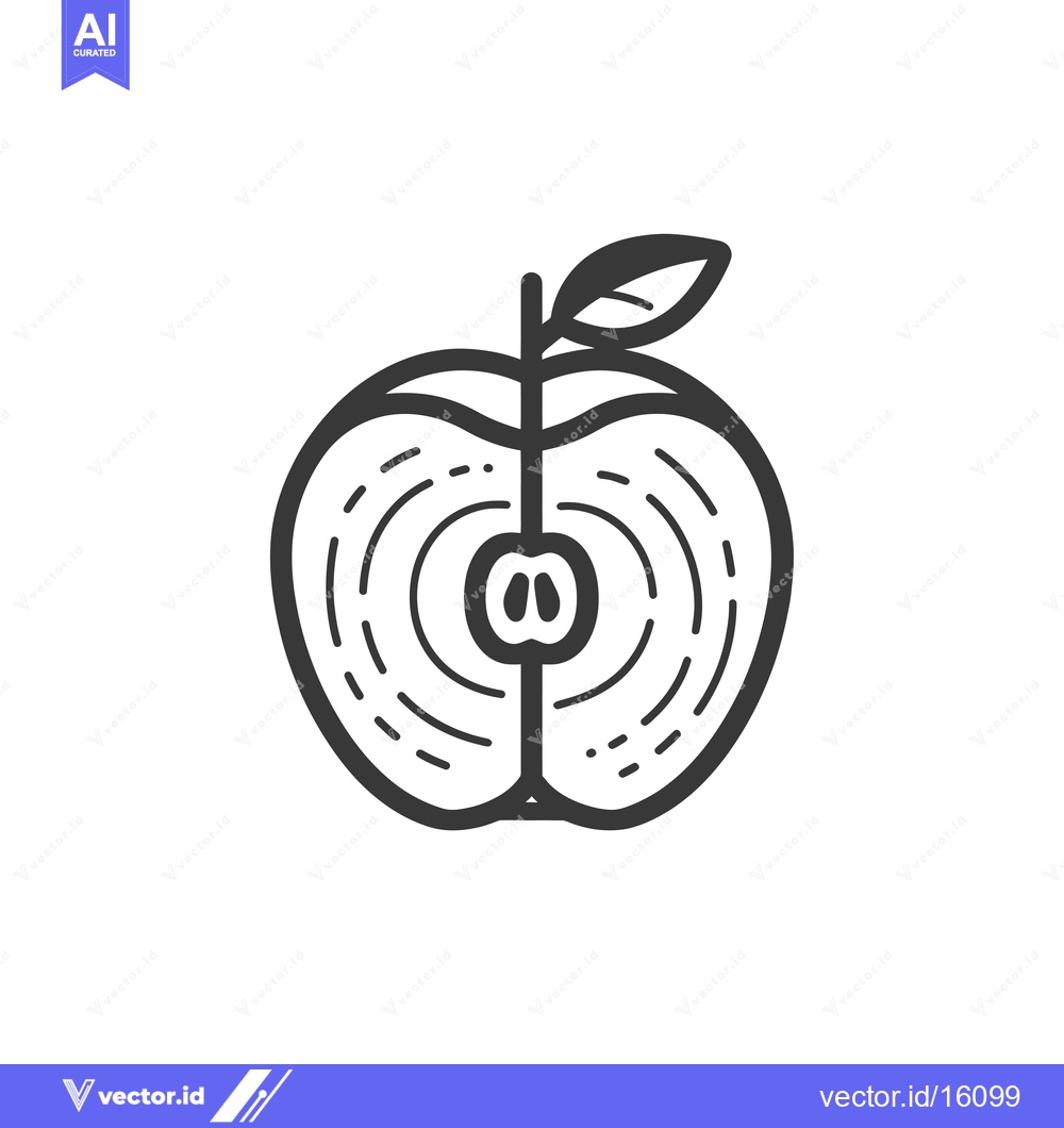 Premium Vector of A Line Drawing of a Halved Apple with a Stem and Leaf
