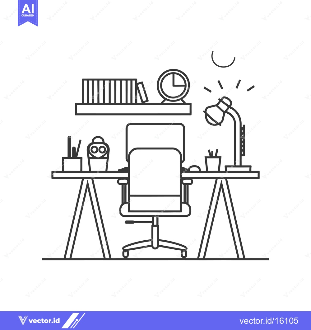 Premium Vector dari A line drawing of a home office desk setup