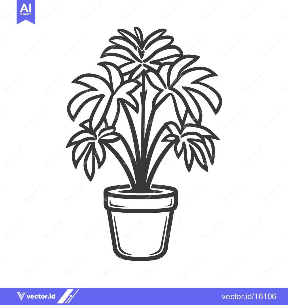 Premium Vector dari A Line Drawing of a Houseplant in a Pot