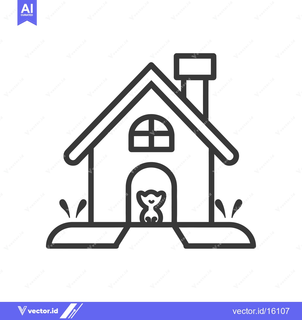 Premium Vector of A line drawing of a house with a cat sitting in the doorway