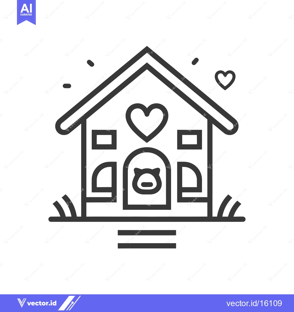 Premium Vector dari A Line Drawing of a House with a Heart on the Front and a Dog in the D