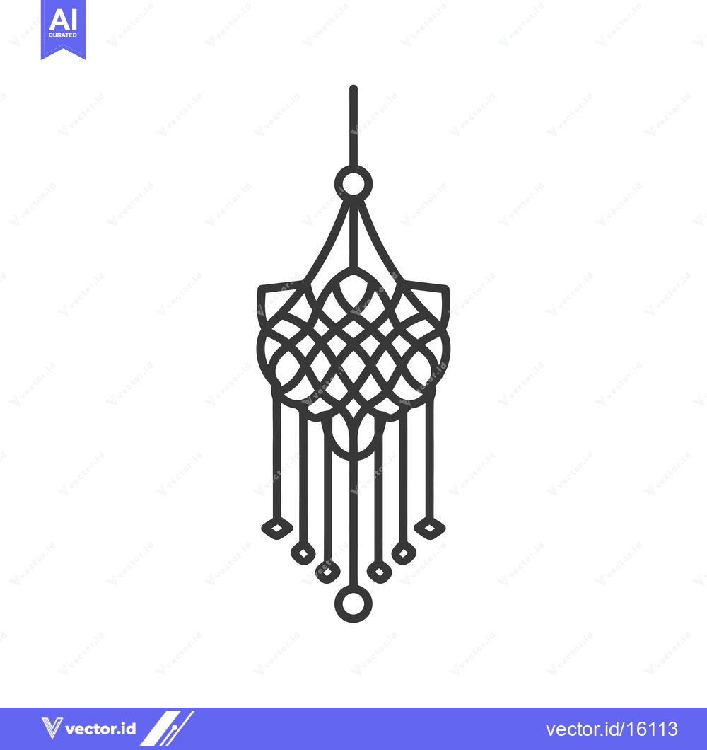 Premium Vector of A line drawing of a knotted, hanging ornament with beads