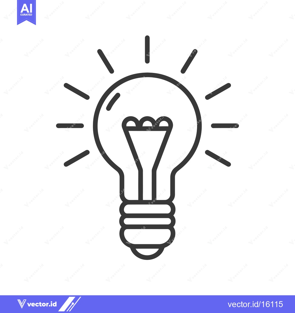 Premium Vector dari A Line Drawing of a Light Bulb With Radiating Light Rays