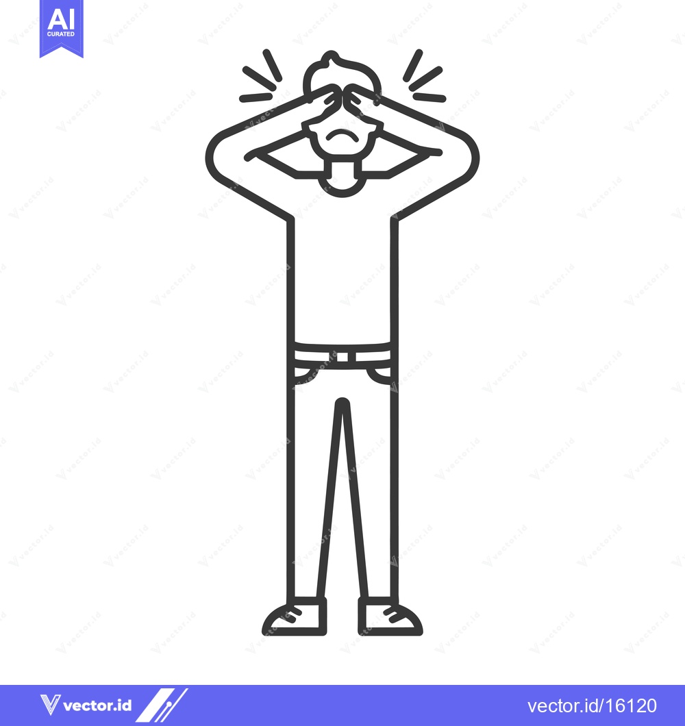 Premium Vector of A Line Drawing of a Man Covering His Eyes with His Hands in a Stressed