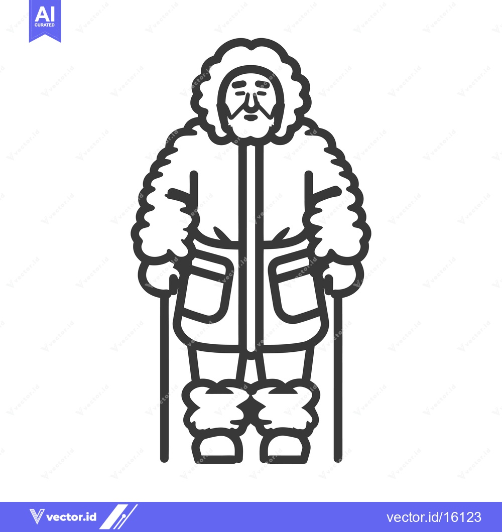 Premium Vector dari A Line Drawing of a Man in Winter Clothing Holding Two Walking Sticks