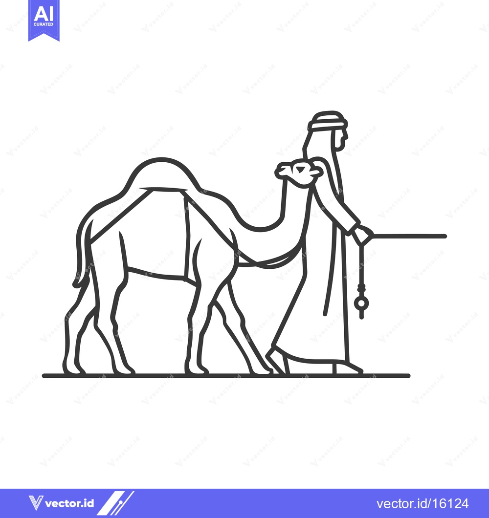 Premium Vector of A Line Drawing of a Man Leading a Camel